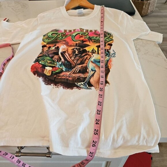 Key West Pub Crawl Skeleton Pirate White T-Shirt Short Sleeve, size Small - Picture 5 of 7